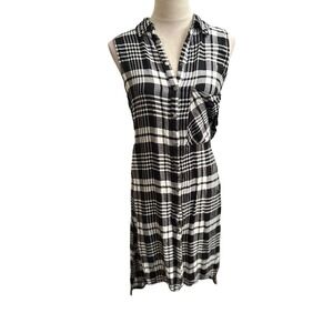 Molly Green Womens Black White Plaid Sleeveless Snap Front Midi Shirt Dress S